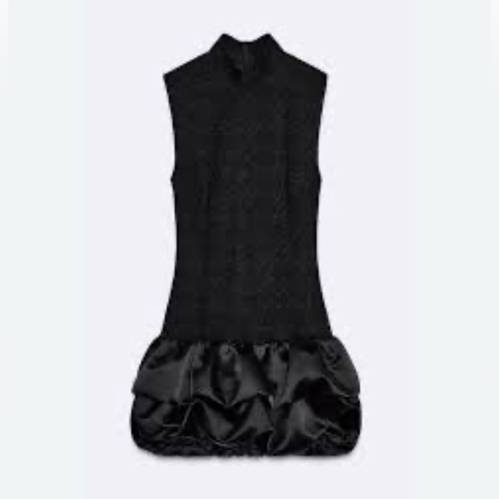 Zara Black Sleeveless Mini Dress with Satin Bubble Hem